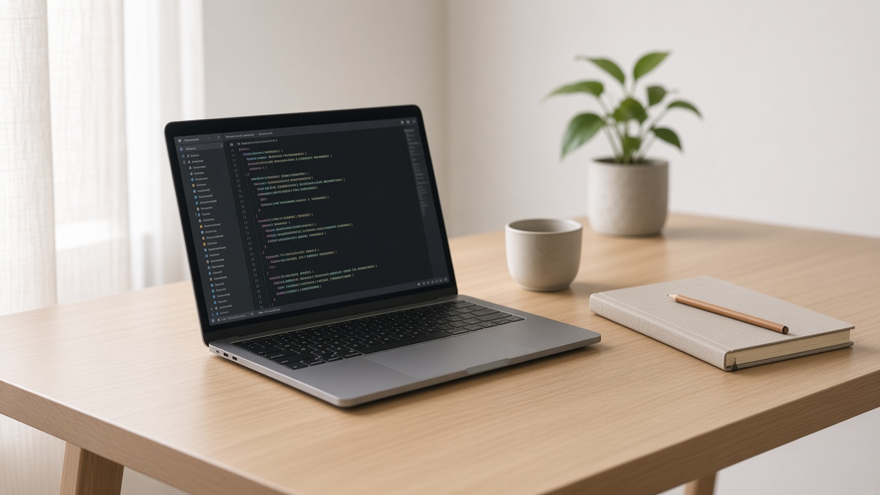 Studio van believe in Deventer met een MacBook Pro, notitieboek en daglicht